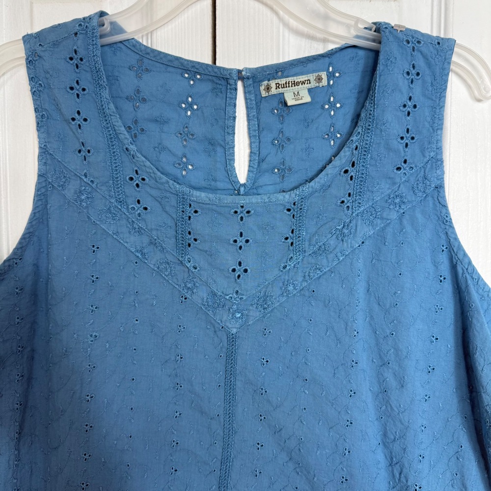 Ruff Hewn Eyelet Embroidered Tank Top M Blue Cottagecore Boho NWT